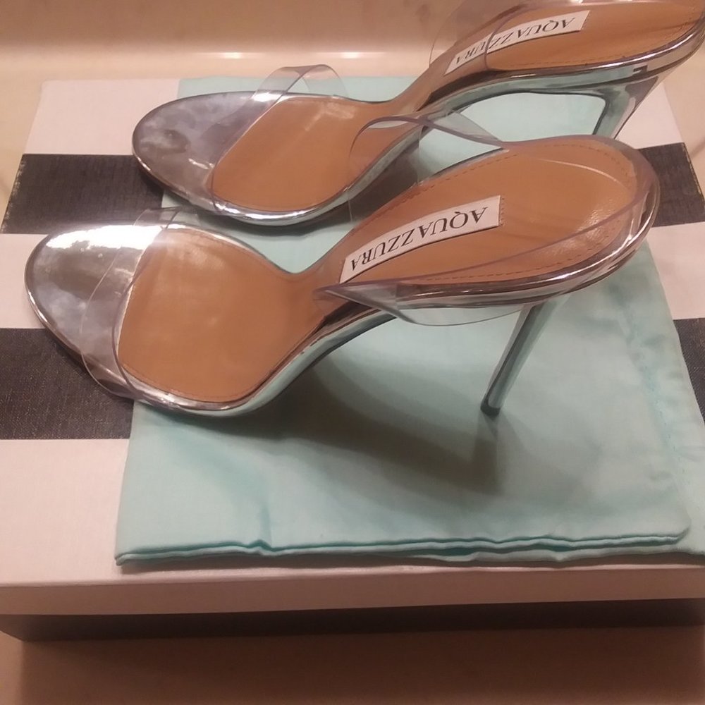 Aquazzura So Nude 105mm Metallic Plexi See-Through Sandals. Size 39. New. - Picture 3 of 11